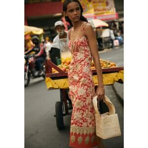 Johanna Ortiz Prettier In Spanish 100% Cotton Slip Midi Dress Orange Red Size 12